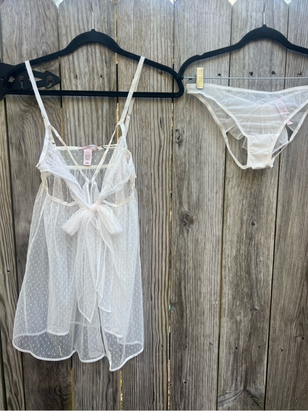VICTORIA’S SECRET White Polka Dot 2pc Lingerie Nightgown Women’s Large NWT